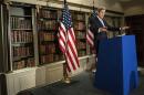 U.S. Secretary of State John Kerry speaks during a press conference in London