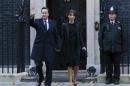 Britain's Prime Minister David Cameron and his wife Samantha leave Downing Street for the Remembrance Sunday service at the Cenotaph in central London