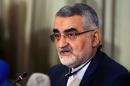 The chairman of the Iranian parliament's National Security and Foreign Policy Commission Alaeddin Boroujerdi speaks on June 4, 2014 in Damascus