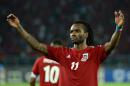 Equatorial Guinea's midfielder Javier Balboa celebrates after scoring a goal during the 2015 African Cup of Nations quarter-final football match between Equatorial Guinea and Tunisia in Bata on January 31, 2015