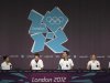 Australian Olympic swim team attend a news conference at the Media Press Centre in London 2012 Olympic Park in Stratford