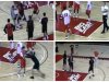 In this four-image combo taken from an ESPN video, Rutgers men's basketball coach Mike Rice kicks, shoves, and throws balls at his players during NCAA college basketball practices in Piscataway, N.J. Fueled by outrage from even the governor when the video went public, Rutgers fired Rice on Wednesday, April 3, 2013, after deciding it didn't go far enough by suspending and fining him for shoving, kicking and throwing balls at players along with spewing gay slurs. (AP Photo/ESPN)