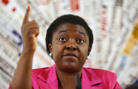 Italian Minister for Integration Cecile Kyenge gestures during a news conference in Rome