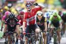 Germany's Andre Greipel celebrates as he crosses the finish line to win the the fifteenth stage of the Tour de France cycling race over 183 kilometers (113.7 miles) with start in Mende and finish in Valence, France,, Sunday, July 19, 2015. (AP Photo/Peter Dejong)