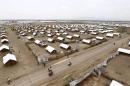 An aerial view shows recently constructed houses at the Kakuma refugee camp in Turkana District, northwest of Kenya's capital Nairobi