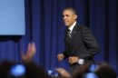President Barack Obama arrives to speak at a campaign event in Washington, Friday, Sept. 28, 2012, (AP Photo/Susan Walsh)