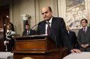 Italy's PD leader Bersani speaks during news conference following a meeting with Italian President Napolitano at Quirinale Presidential palace in Rome