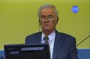 This video image made available by The International Criminal Tribunal for the former Yugoslavia, ICTY, shows former Bosnian Serb military chief Ratko Mladic in the court room in The Hague, Netherlands Monday July 9, 2012. Mladic faces 11 charges of genocide, war crimes and crimes against humanity. He denies wrongdoing. (AP Photo/ICTY VIDEO)