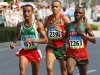 Deriba Merga of Ethiopia, Jaouad Gharib of Morocco and Samuel Kamau Wanjiru of Kenya compete in the men's marathon during the Beijing 2008 Olympic Games