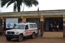 An ambulance is parked in front of the Kenema government hospital in Sierra Leone, on August 16, 2014