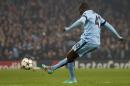 Manchester City's Ivorian midfielder Yaya Toure scores his team's first goal during the UEFA Champions League Group E football match between Manchester City and CSKA Moscow in Manchester, Northwest England, on November 5, 2014