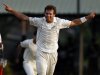 New Zealand's Bracewell celebrates taking the wicket of Sri Lanka's captain Jayawardene during the fourth day of second and final test cricket match in Colombo