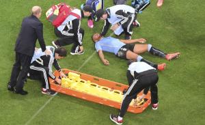 Uruguay&#39;s Alvaro Pereira is put on a stretcher&nbsp;&hellip;
