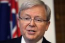 Australia's former prime minister Rudd speaks to media at Parliament House in Canberra