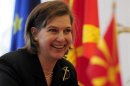 US ambassador to NATO Nuland gestures during a meeting with Macedonia's Prime Minister Gruevski in Skopje