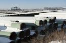 A depot used to store pipes for Transcanada Corp's planned Keystone XL oil pipeline is seen in Gascoyne North Dakota