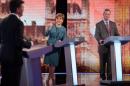 (L-R) Leader of the Labour Party Ed Miliband, Leader of the Scottish National Party Nicola Sturgeon and Leader of the United Kingdom Independence Party Nigel Farage take part in the "BBC Challengers' Election Debate" in London, April 16, 2015