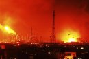 Fire is seen after an explosion at Amuay oil refinery in Punto Fijo, in the Peninsula of Paraguana