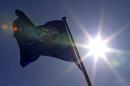 A NATO flag flies at the Alliance headquarters in Brussels during a NATO ambassadors meeting on the situation in Ukraine and the Crimea region