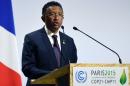 Madagascar's President Hery Rajaonarimampianina delivers a speech during the opening day of the World Climate Change Conference 2015 (COP21), on November 30, 2015 at Le Bourget, on the outskirts of the French capital Paris