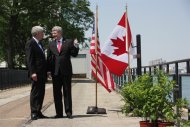 Prime Minister Stephen Harper and Michigan Gov. Rick Snyder speak in Windsor, Ont., on Friday, June 15, 2012, ahead of an announcement for a new $1-billion bridge connecting the city with Detroit. THE CANADIAN PRESS/Colin Perkel