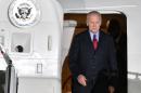 United States Vice President Joe Biden steps out of his plane at the Boryspil International Airport in Kiev on December 7, 2015