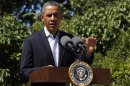 U.S. President Barack Obama makes a statement about the violence in Egypt while at his rental vacation home on the Massachusetts island of Martha's Vineyard in Chilmark