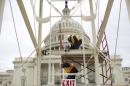 Construction continues on the Capitol steps in preparation for the inauguration of President-elect Donald Trump. (AP)