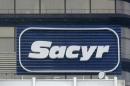 The logo of Spanish builder Sacyr is seen on the company's headquarters in Madrid