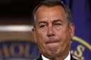 Speaker of the House John Boehner pauses at news conference on Capitol Hill in Washington