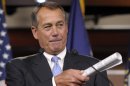 House Speaker John Boehner of Ohio gestures as he speaks to reporters during a news conference on Capitol Hill in Washington, Friday, Nov. 9, 2012. Boehner said any deal to avert the so-called fiscal cliff should include lower tax rates, eliminating special interest loopholes and revising the tax code. (AP Photo/Susan Walsh)