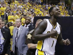 Indiana Pacers guard Lance Stephenson (1) returns to …
