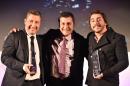 Spanish restaurant El Celler de Can Roca owners and brothers (L-R) Joan, Josep and Jordi Roca receive the award for best restaurant during the World's 50 Best Restaurant Awards in London on June 1, 2015