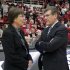 FILE - In this Dec. 29, 2012, file photo, Connecticut head coach Geno Auriemma, right, talks with Stanford head coach Tara Van Derveer before their NCAA college basketball game in Stanford, Calif. (AP Photo/Tony Avelar, File)