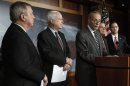 U.S. senators attend a news conference at Capitol on immigration reform in Washington