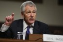 Former Sen. Hagel testifies before the Senate Armed Services Committee on Jan. 31 during his confirmation hearing.