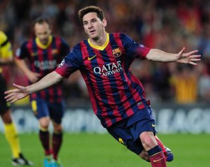 Lionel Messi celebrates after scoring against Ajax …