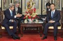 U.S. Secretary of State Kerry and Chinese State Councilor Yang deliver remarks at the Diaoyutai State Guesthouse in Beijing