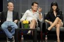 Creator and Executive Producer Bruce Helford and actors Charlie Sheen and Selma Blair from the FX show "Anger Management" take part in a panel discussion at the FX Networks session of the 2012 Television Critics Association Summer Press Tour in Beverly