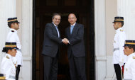 <p> Greece's Prime Minister Antonis Samaras, left, welcomes his Italian counterpart Enrico Letta at the Maximos Mansion in Athens, Monday, July 29, 2013. Letta in his two-day working visit with his Greek counterpart will hold talks for the youth unemployment, illegal immigration and the Trans Adriatic Pipeline (TAP). (AP Photo/Thanassis Stavrakis)