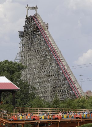 The Texas Giant roller coaster ride sits idle in the …