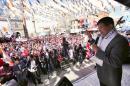 Foreign Minister Ahmet Davutoglu addresses supporters in Konya, Beysehir district, Turkey, on March 26, 2014