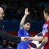 North Korea's Kim Song-nam waves after his men's singles preliminary round table tennis match against Timothy Wang of the U.S. at the ExCel venue of the London 2012 Olympic Games in London
