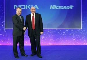 File photo of Nokia chief executive Stephen Elop welcoming …