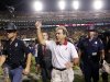 Alabama head coach Nick Saban acknowledges fans as he leaves the field after their 21-17 win in their NCAA college football game in Baton Rouge, La., Saturday, Nov. 3, 2012. (AP Photo/Gerald Herbert)