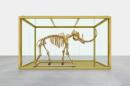 In this undated photo released by Damien Hirst and Science Ltd., British artist Damien Hirst's latest piece entitled "Gone but Not Forgotten", which features the gilded skeleton of a woolly mammoth in a steel and glass vitrine, is displayed. Famed British artist Damien Hirst has created a gilded woolly mammoth skeleton encased in a gold tank to be auctioned off at the annual amfAR Cinema Against AIDS gala in Cap d'Antibes, southern France, on Thursday, May 22, 2014. Titled 