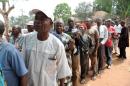 Nigerian voters queue to cast their vote during the governorship election at Ekulobia district in Anambra State on February 6, 2010