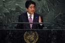 Shinzo Abe, Prime Minister of Japan, addresses the 70th Session of the UN General Assembly September 29, 2015