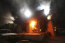 File of the U.S. Consulate in Benghazi is seen in flames during a protest