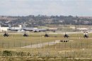 Turkish F-16 fighter jets line up for takeoff from Incirlik airbase in the southern Turkish city of Adana
